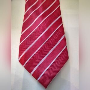 Holiday Kailong Candy Red White Diagonal Striped Silk Tie Necktie Satin 2466